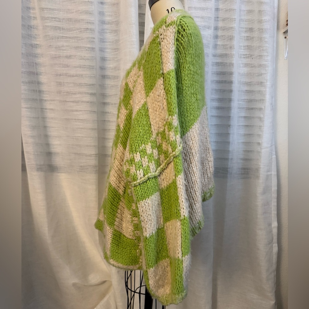 Free People Lime and Cream Checkered Cardigan - Picture 5 of 7